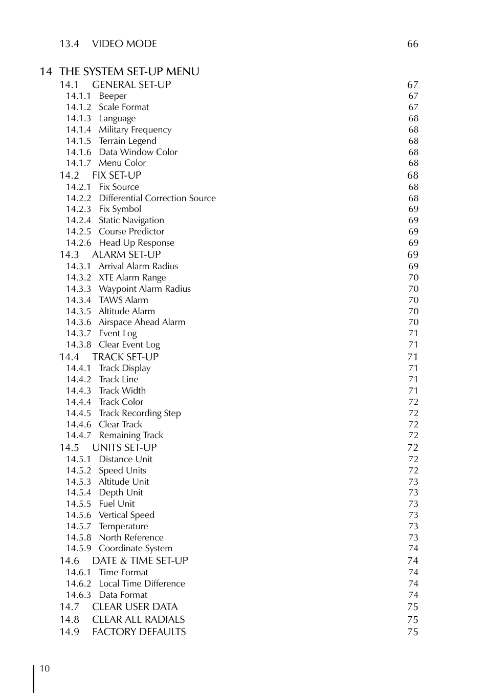 14 the system set-up menu | AvMap GeoPilot II Plus User Manual | Page 10 / 94