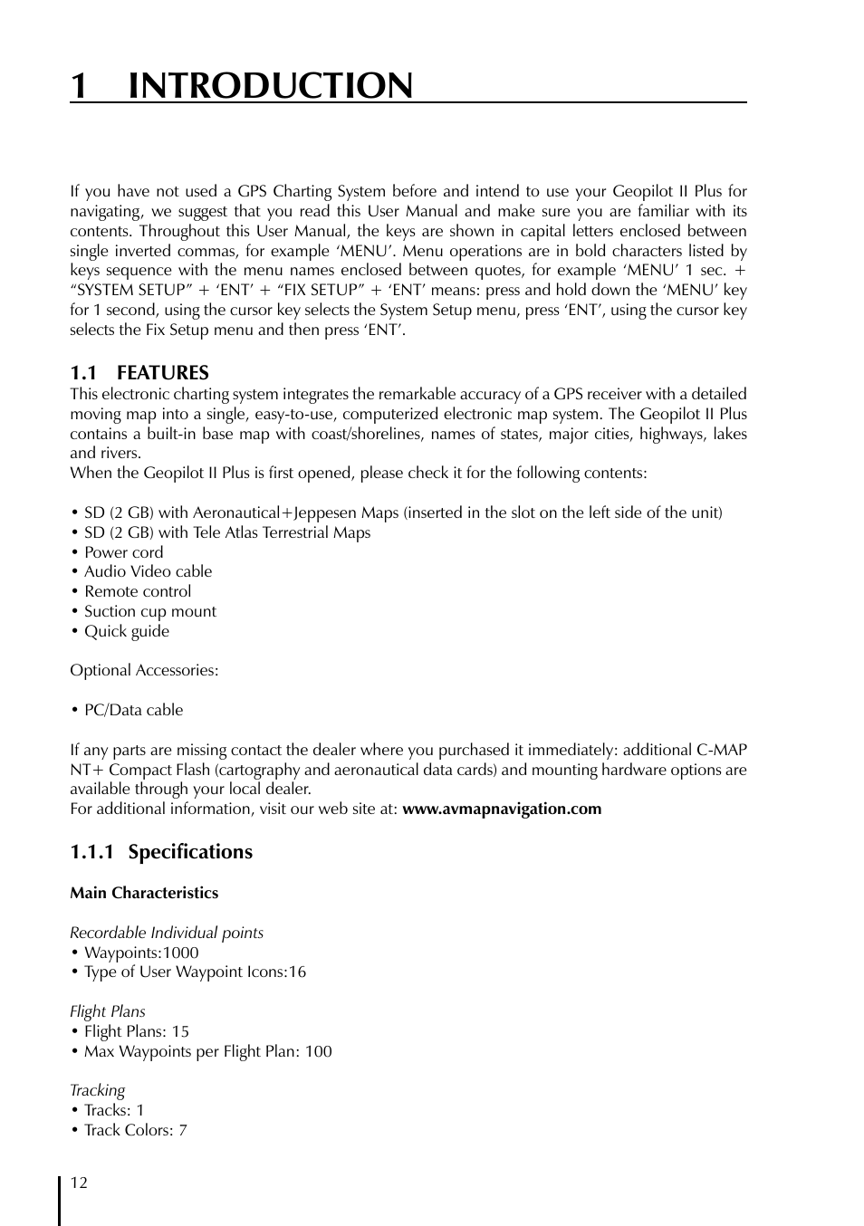 1 introduction | AvMap GeoPilot II Plus User Manual | Page 12 / 94