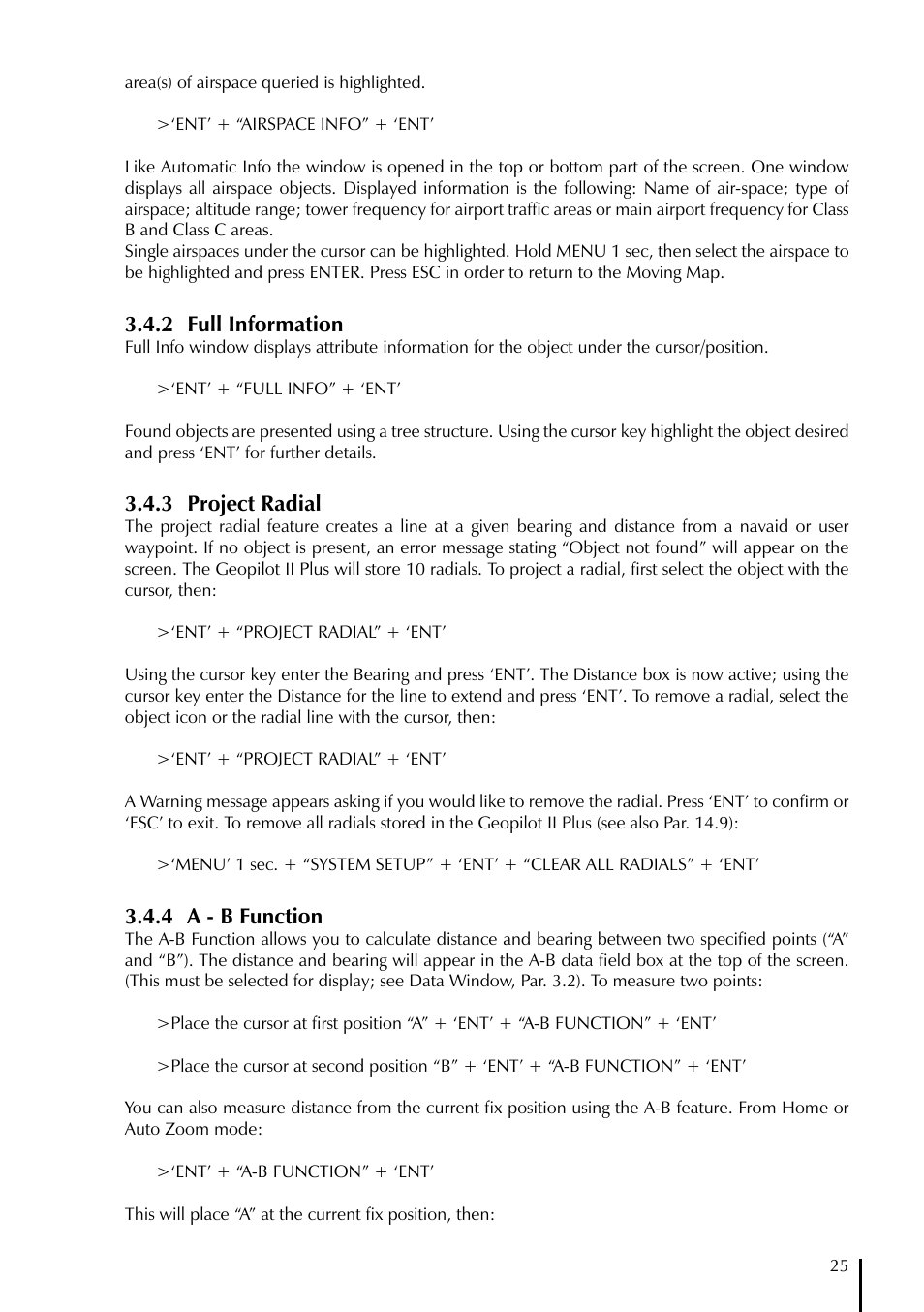 2 full information, 3 project radial, 4 a - b function | AvMap GeoPilot II Plus User Manual | Page 25 / 94