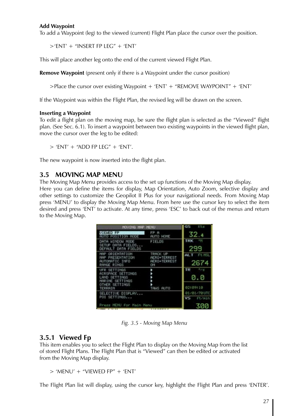 5 moving map menu, 1 viewed fp | AvMap GeoPilot II Plus User Manual | Page 27 / 94