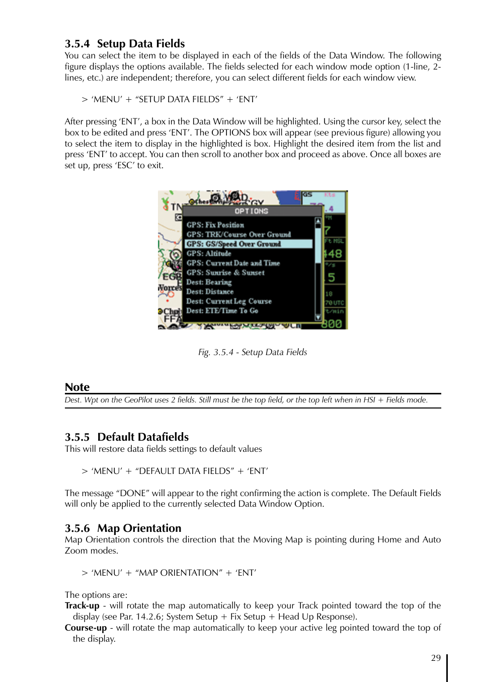 4 setup data fields, 5 default datafields, 6 map orientation | AvMap GeoPilot II Plus User Manual | Page 29 / 94