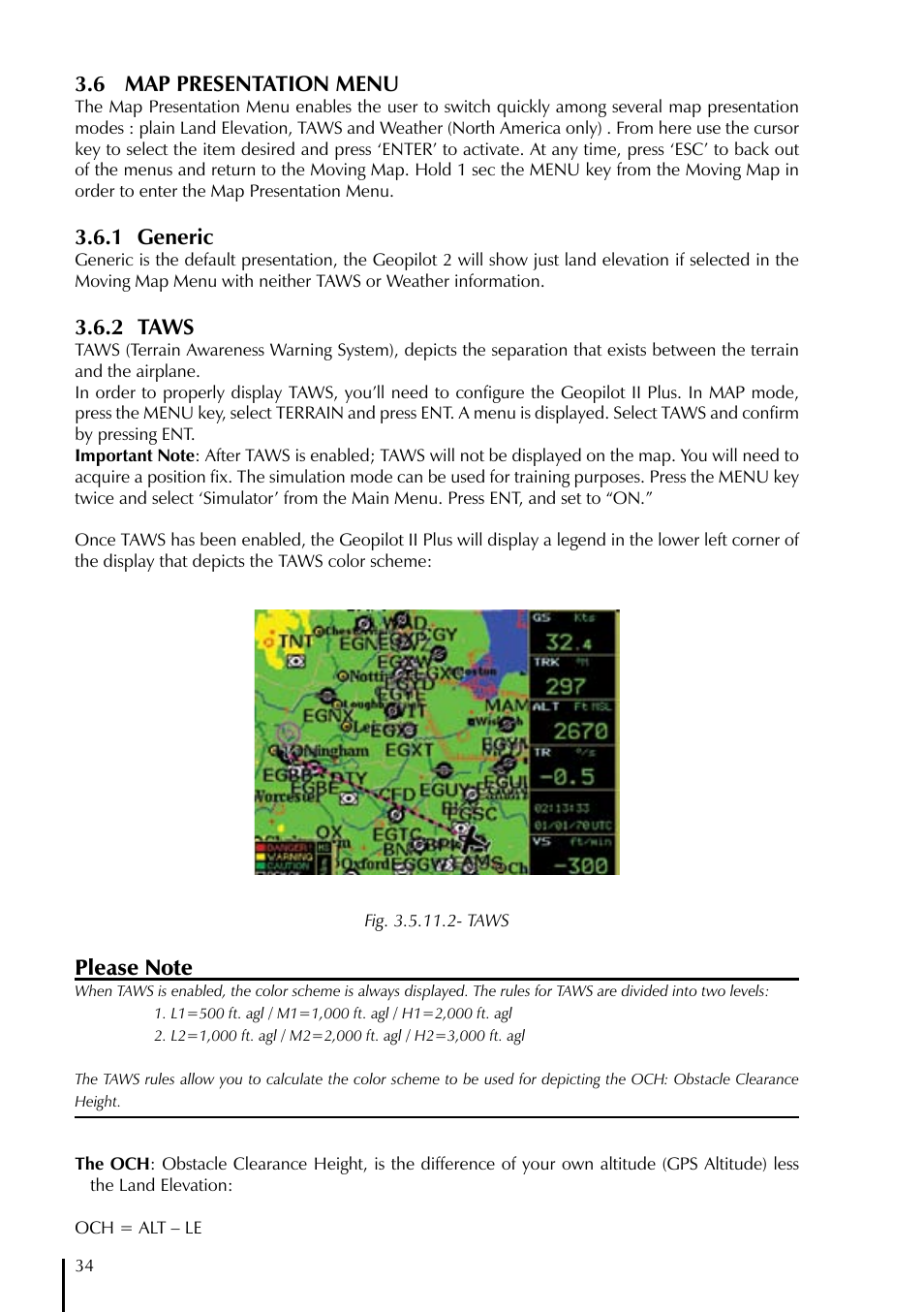 6 map presentation menu, 1 generic, 2 taws | AvMap GeoPilot II Plus User Manual | Page 34 / 94
