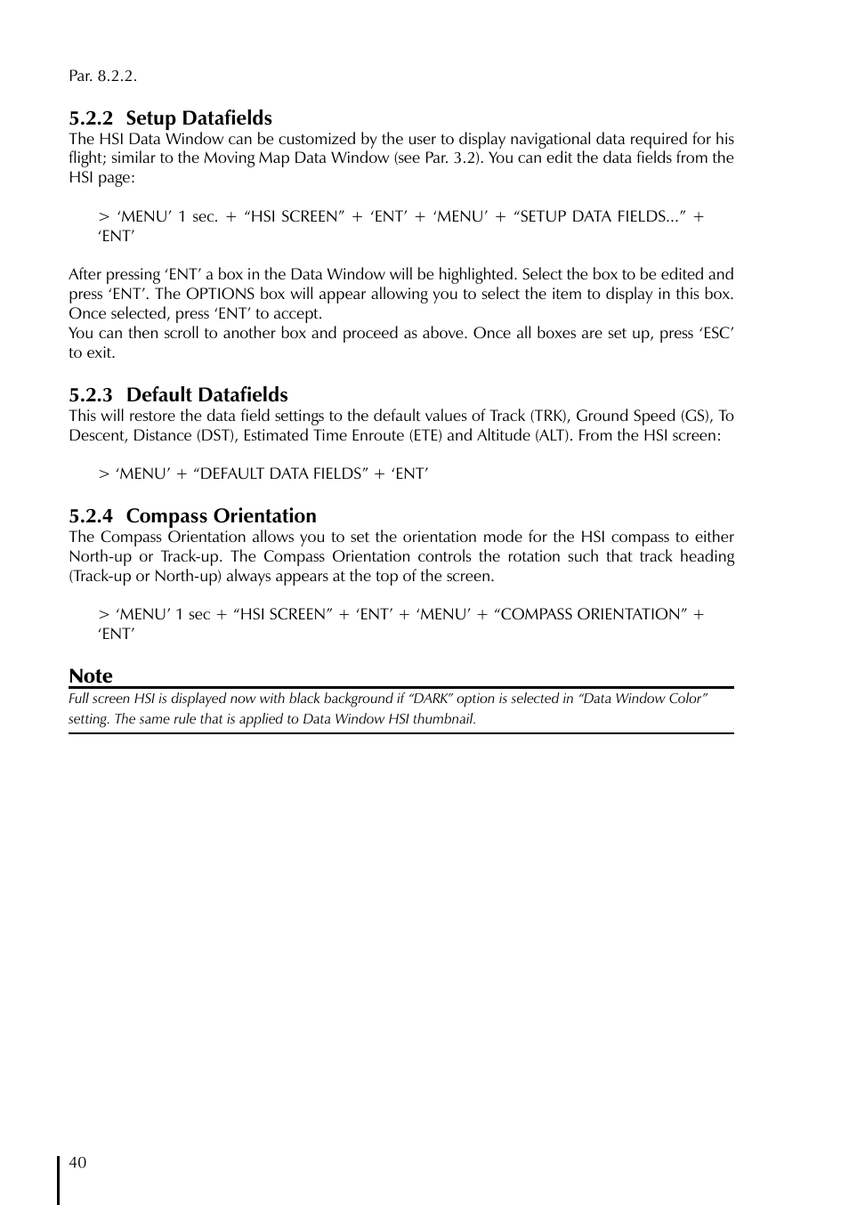 2 setup datafields, 3 default datafields, 4 compass orientation | AvMap GeoPilot II Plus User Manual | Page 40 / 94