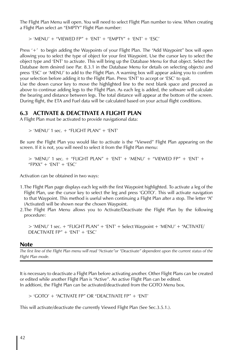 3 activate & deactivate a flight plan | AvMap GeoPilot II Plus User Manual | Page 42 / 94
