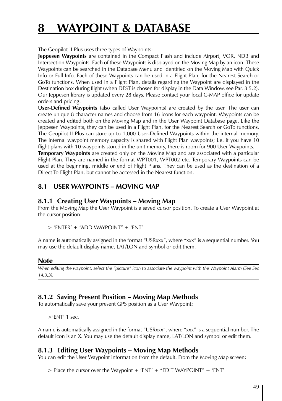 8 waypoint & database | AvMap GeoPilot II Plus User Manual | Page 49 / 94