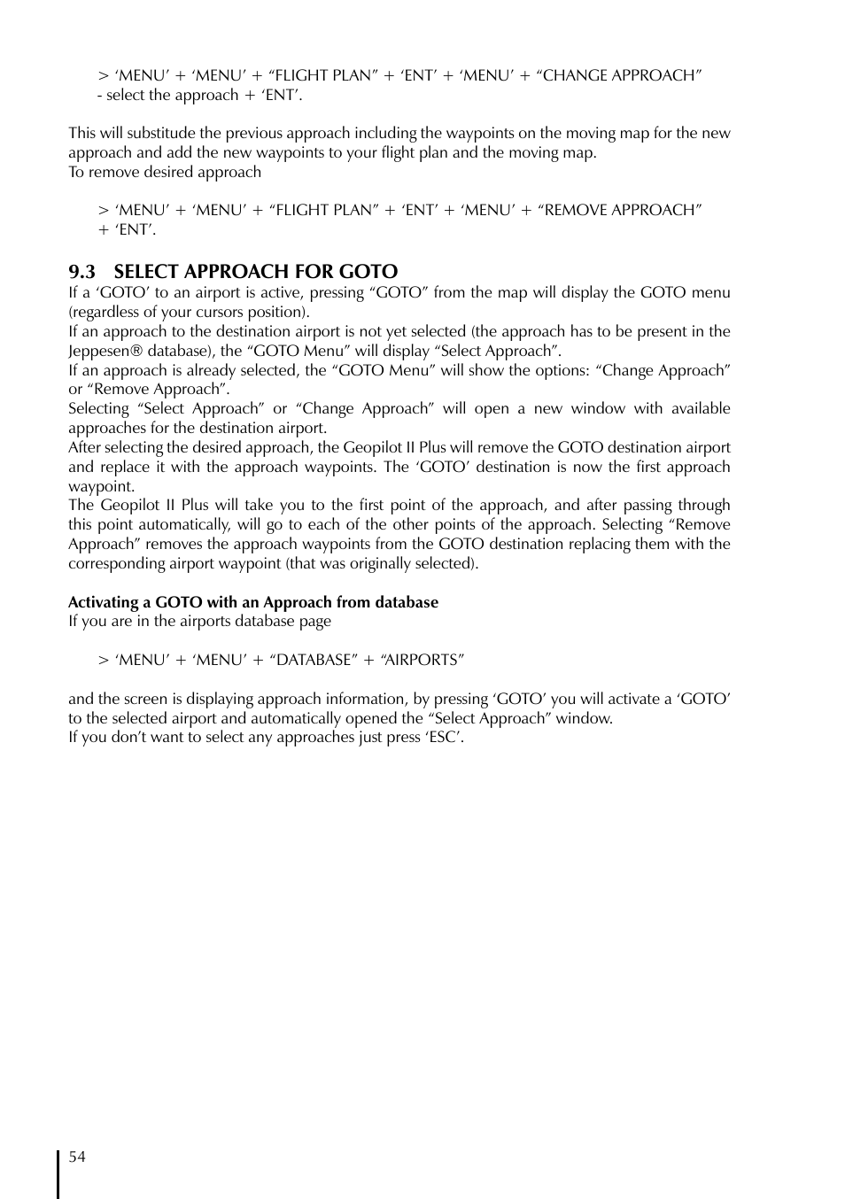 3 select approach for goto | AvMap GeoPilot II Plus User Manual | Page 54 / 94