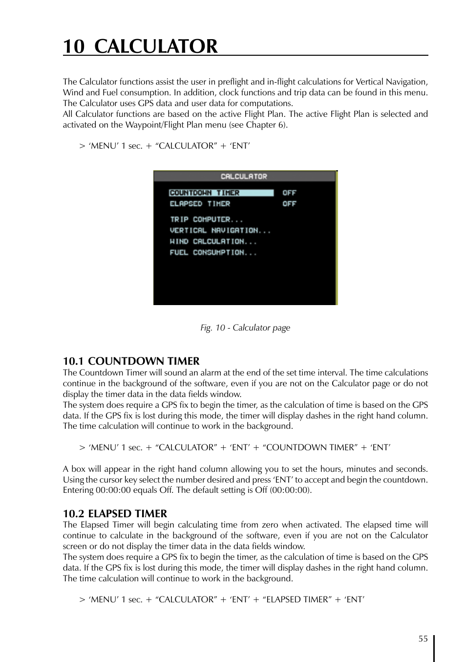 10 calculator | AvMap GeoPilot II Plus User Manual | Page 55 / 94