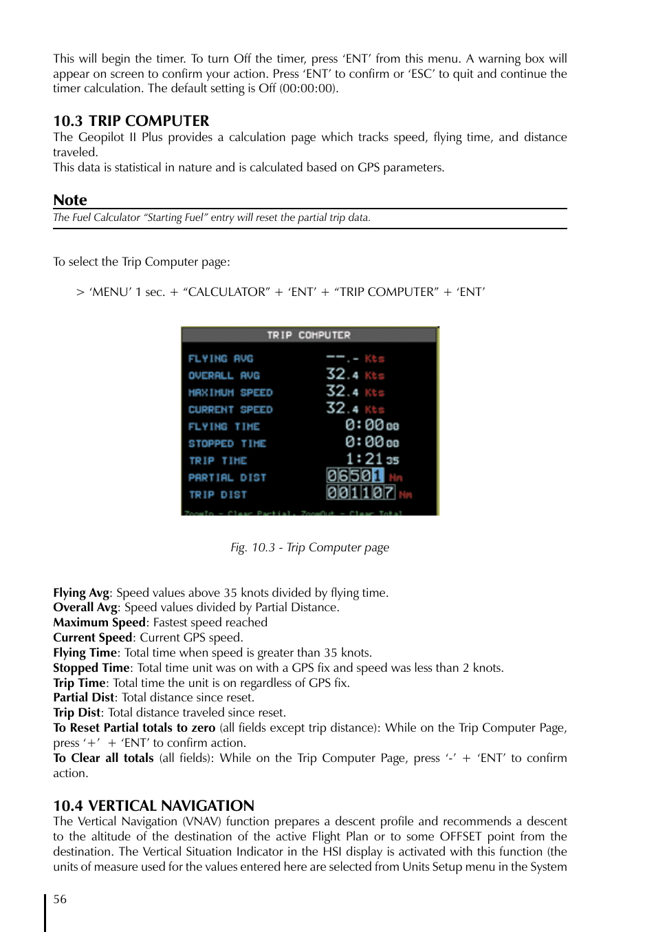 3 trip computer, 4 vertical navigation | AvMap GeoPilot II Plus User Manual | Page 56 / 94