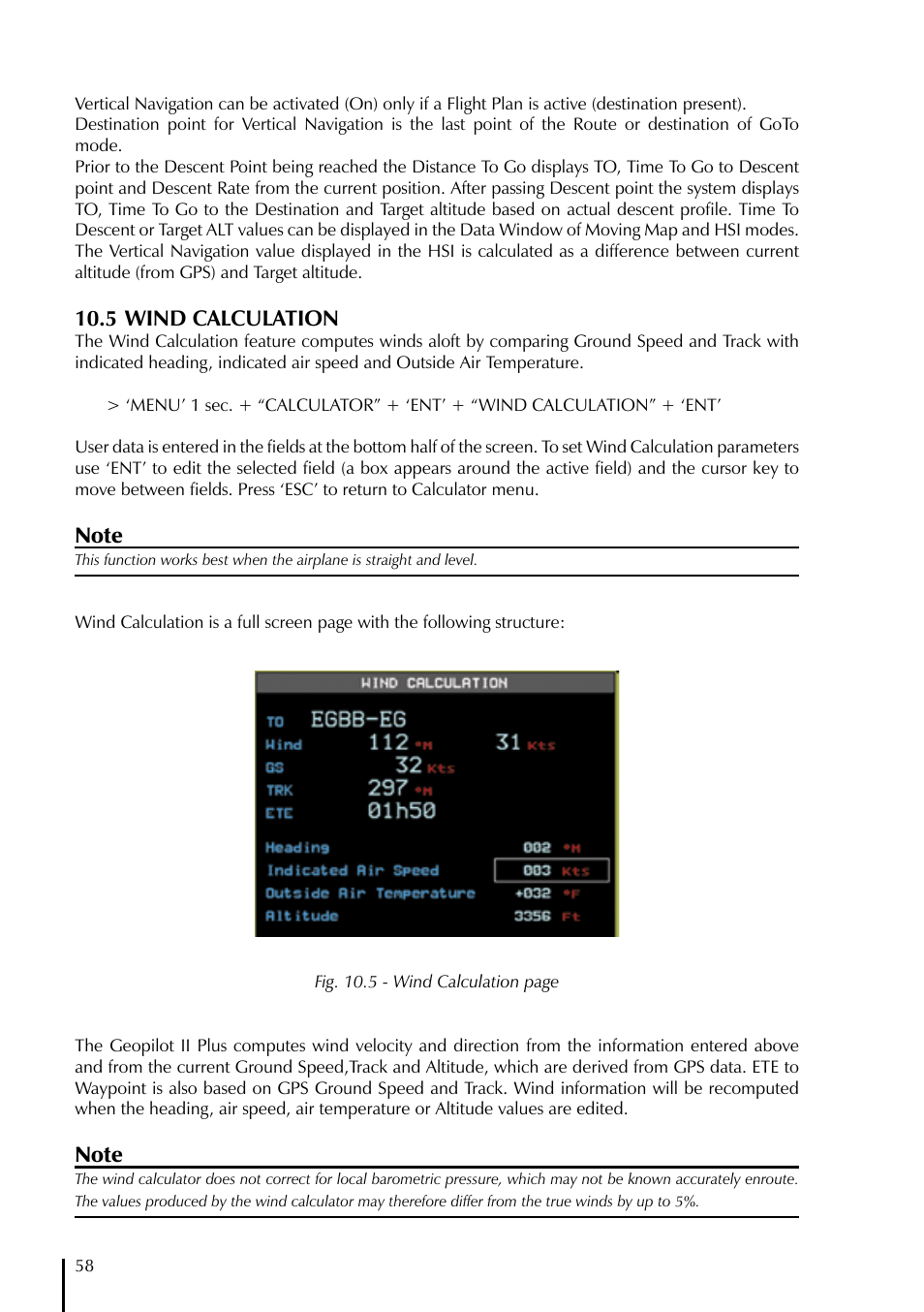 5 wind calculation | AvMap GeoPilot II Plus User Manual | Page 58 / 94