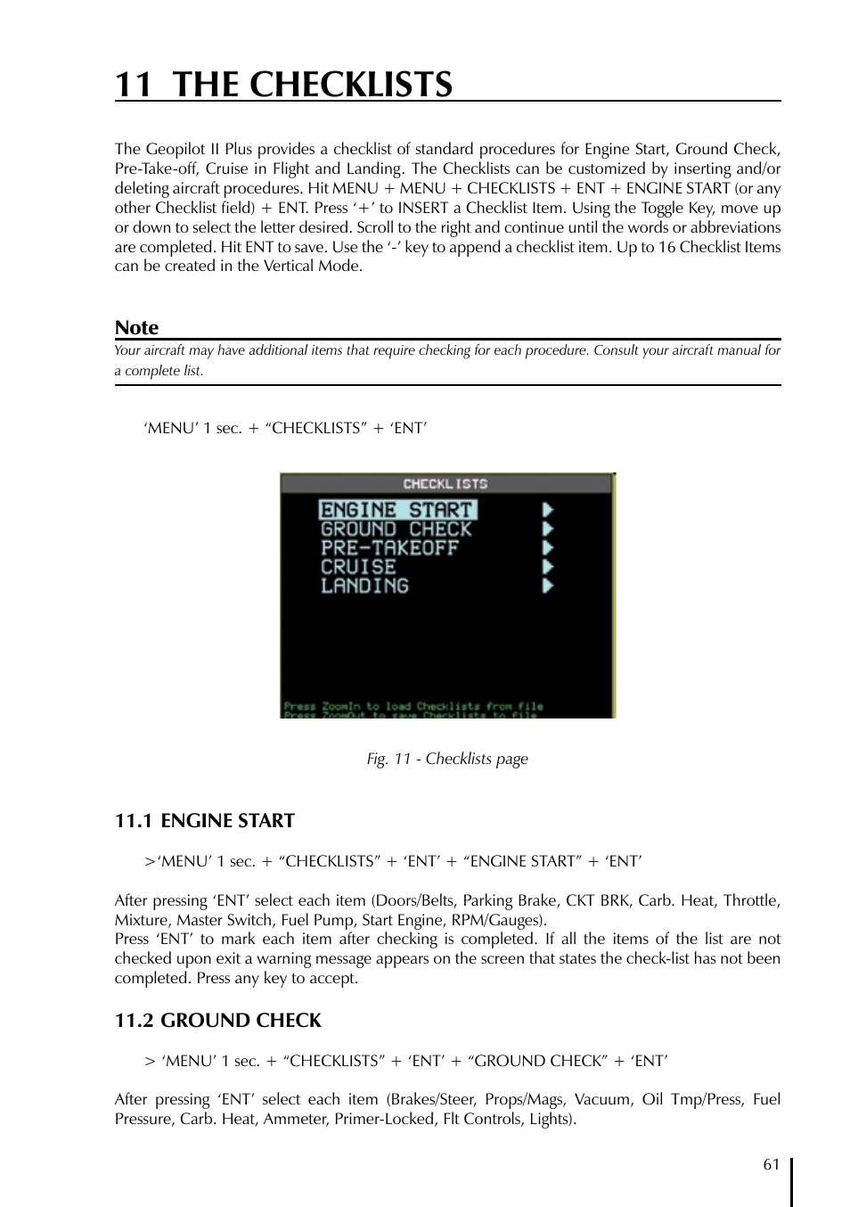 11 the checklists | AvMap GeoPilot II Plus User Manual | Page 61 / 94