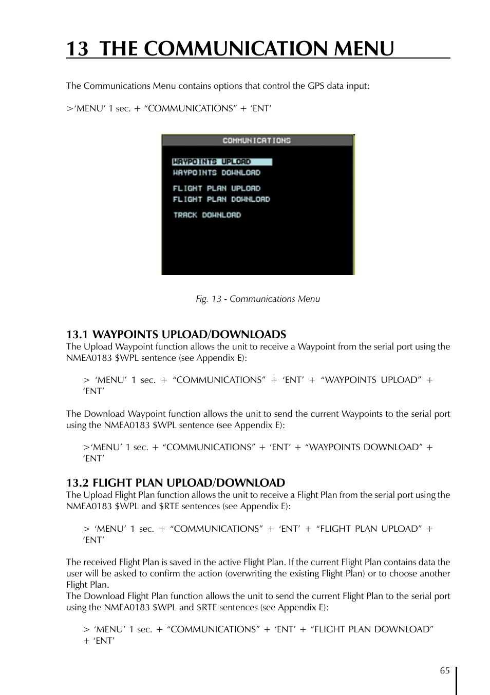 13 the communication menu | AvMap GeoPilot II Plus User Manual | Page 65 / 94