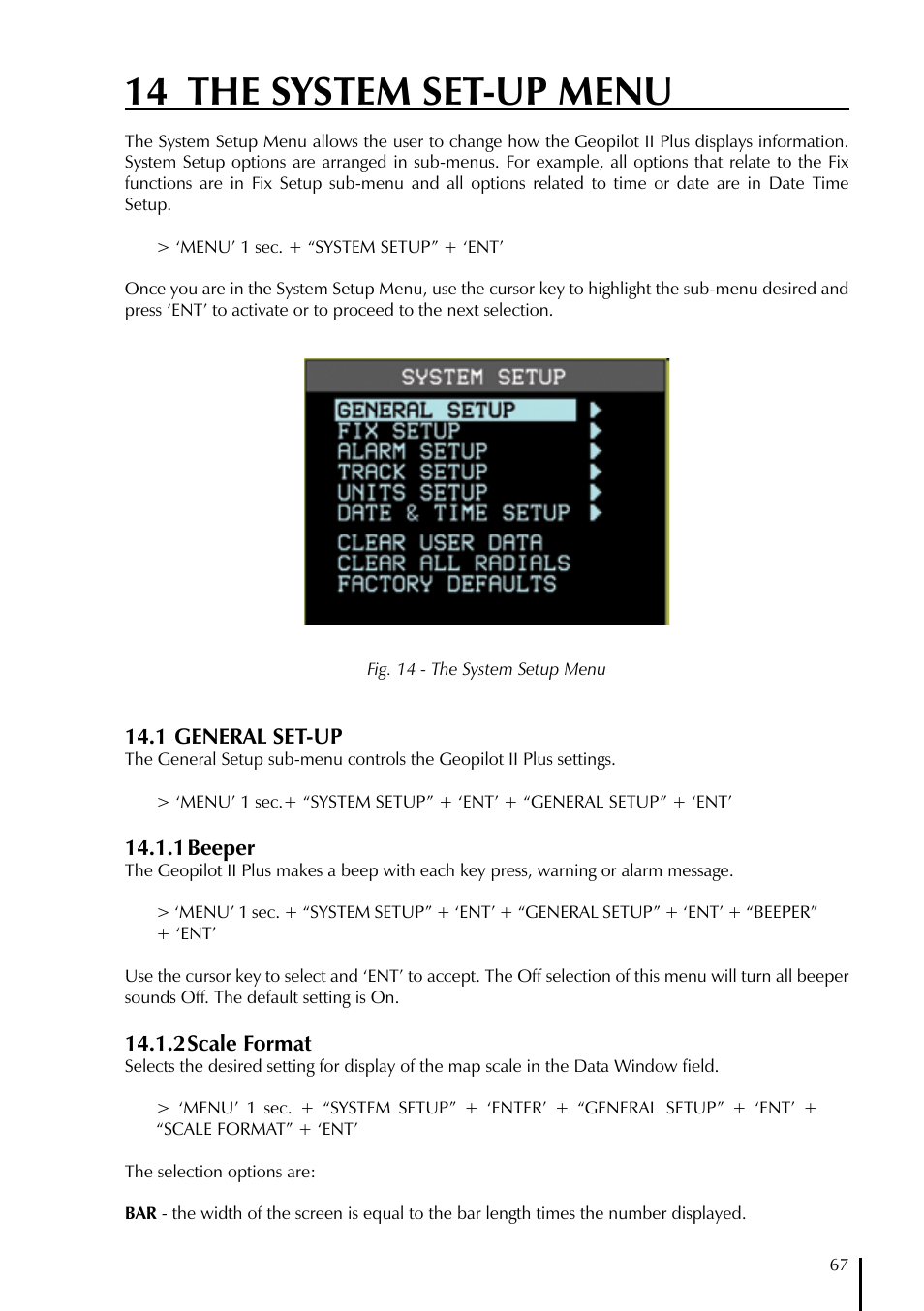 14 the system set-up menu | AvMap GeoPilot II Plus User Manual | Page 67 / 94