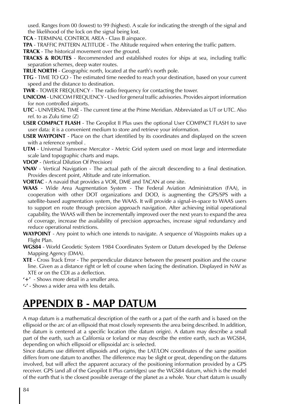Appendix b - map datum | AvMap GeoPilot II Plus User Manual | Page 84 / 94