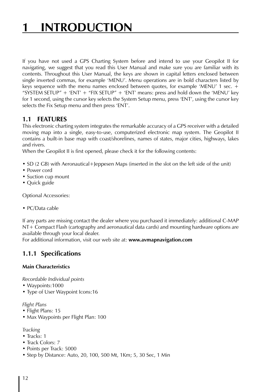 1 introduction | AvMap GeoPilot II User Manual | Page 12 / 92
