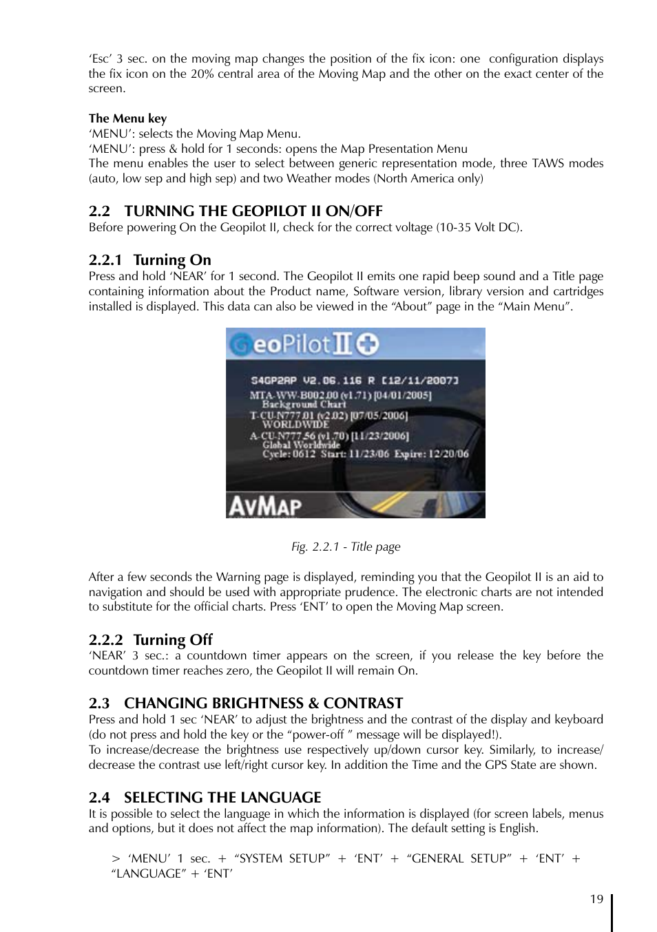 AvMap GeoPilot II User Manual | Page 19 / 92