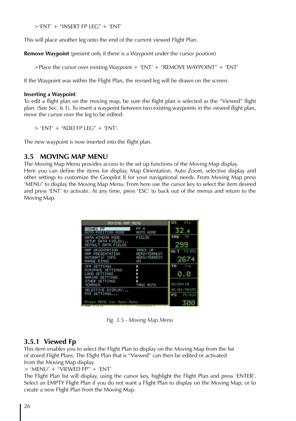 5 moving map menu, 1 viewed fp | AvMap GeoPilot II User Manual | Page 26 / 92