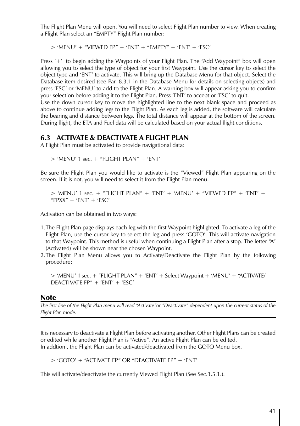 3 activate & deactivate a flight plan | AvMap GeoPilot II User Manual | Page 41 / 92