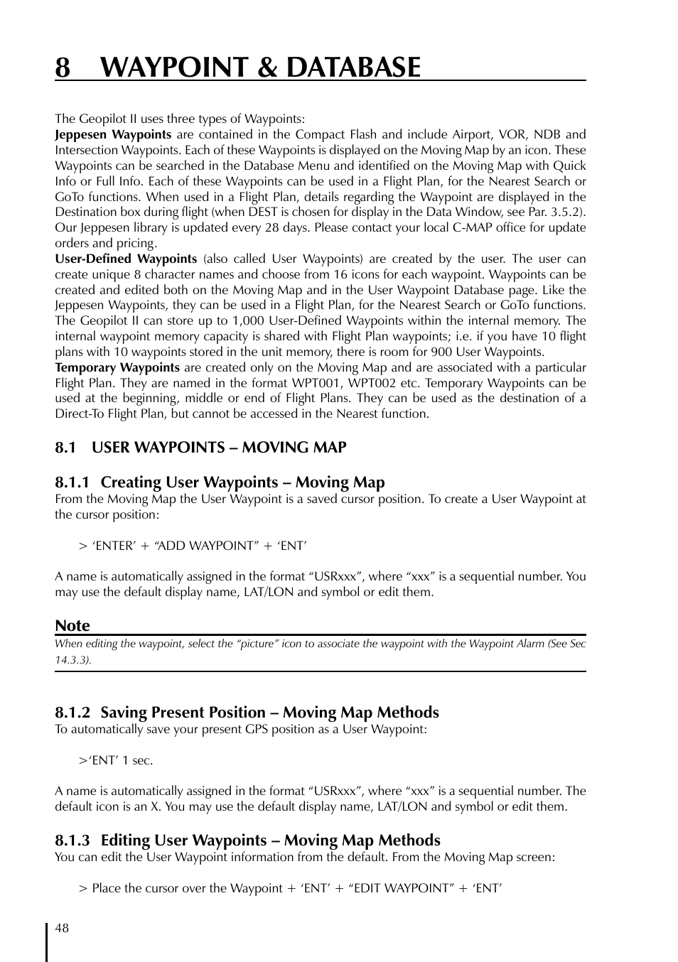 8 waypoint & database | AvMap GeoPilot II User Manual | Page 48 / 92