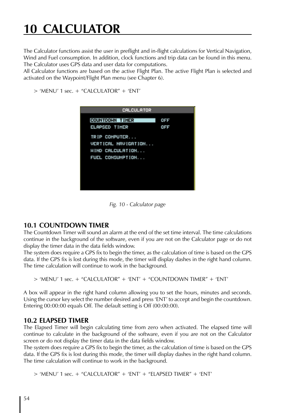 10 calculator | AvMap GeoPilot II User Manual | Page 54 / 92