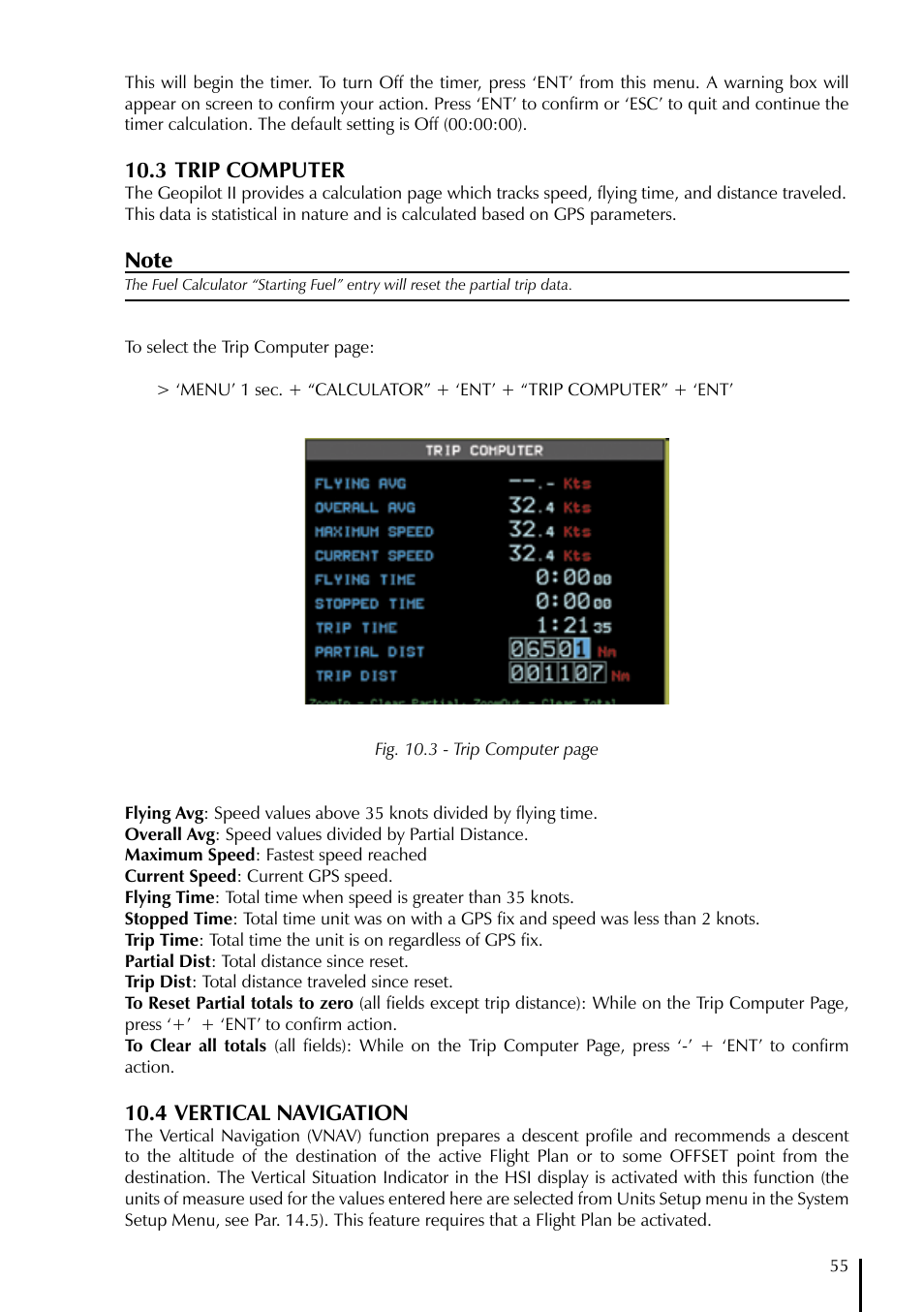 3 trip computer, 4 vertical navigation | AvMap GeoPilot II User Manual | Page 55 / 92