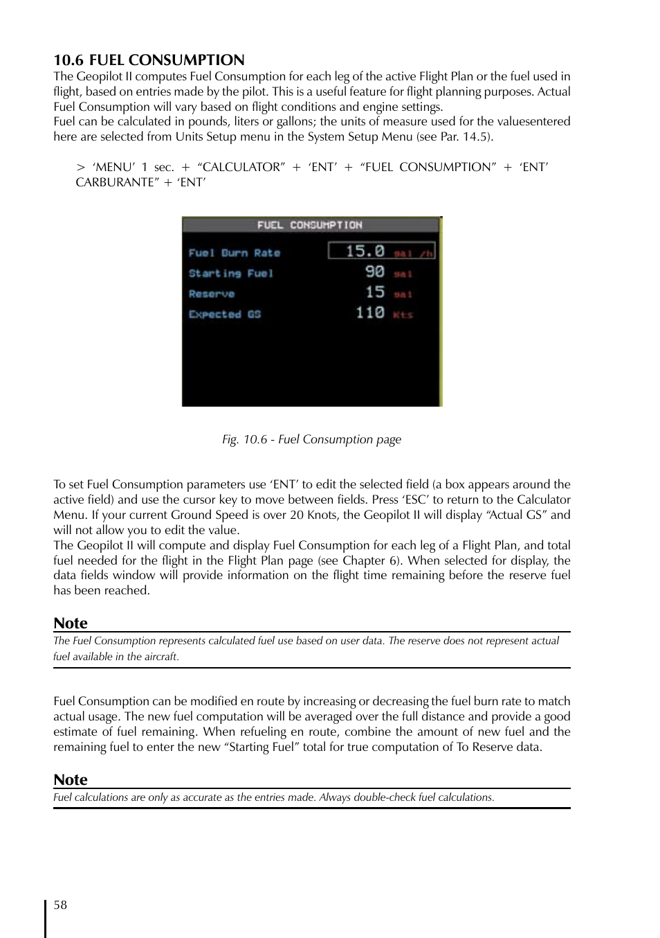 6 fuel consumption | AvMap GeoPilot II User Manual | Page 58 / 92