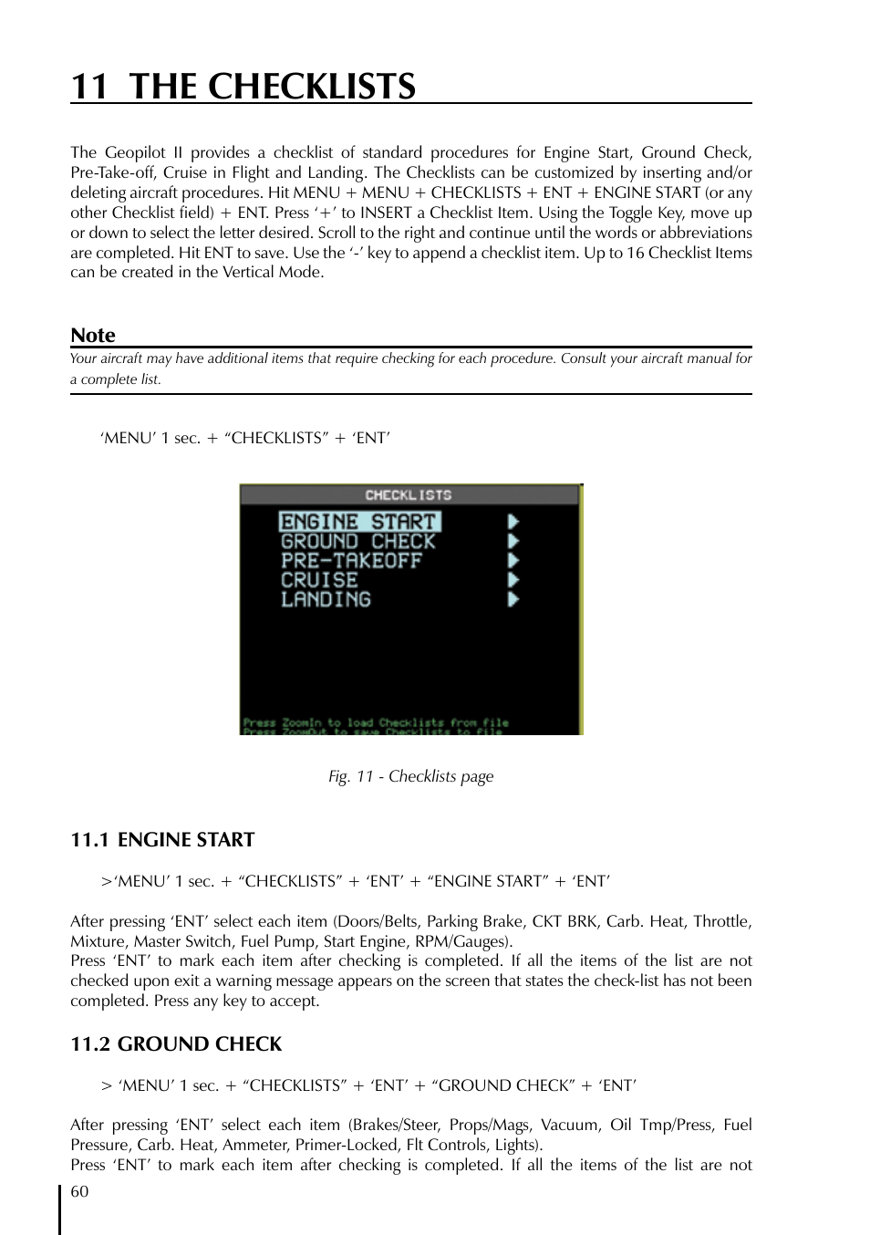 11 the checklists | AvMap GeoPilot II User Manual | Page 60 / 92