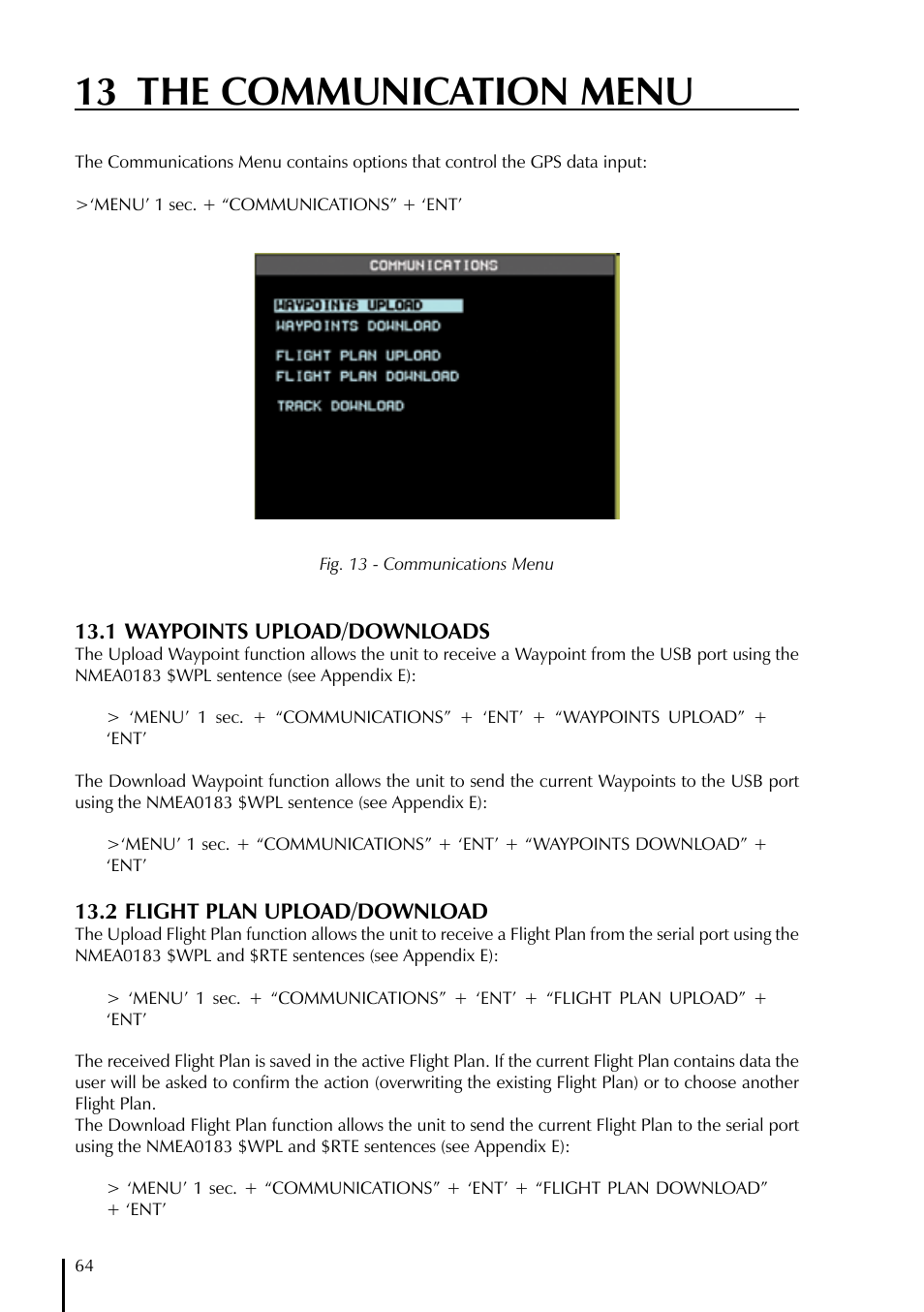 13 the communication menu | AvMap GeoPilot II User Manual | Page 64 / 92