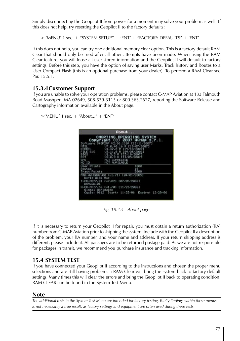 4 customer support, 4 system test | AvMap GeoPilot II User Manual | Page 77 / 92