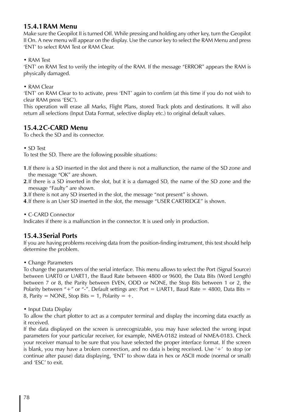 1 ram menu, 2 c-card menu, 3 serial ports | AvMap GeoPilot II User Manual | Page 78 / 92