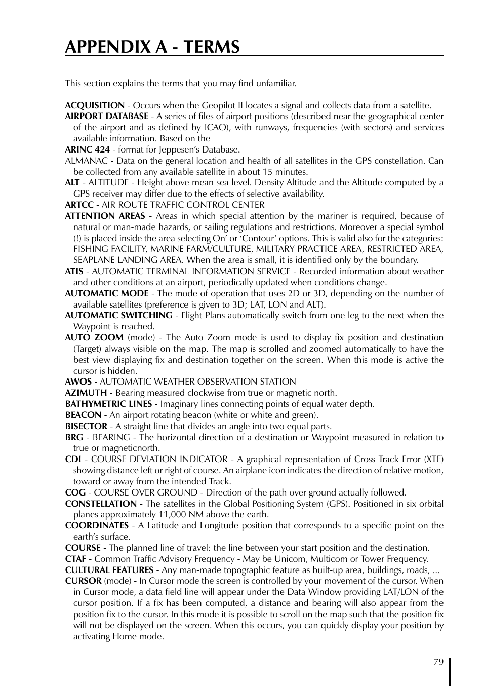 Appendix a - terms | AvMap GeoPilot II User Manual | Page 79 / 92