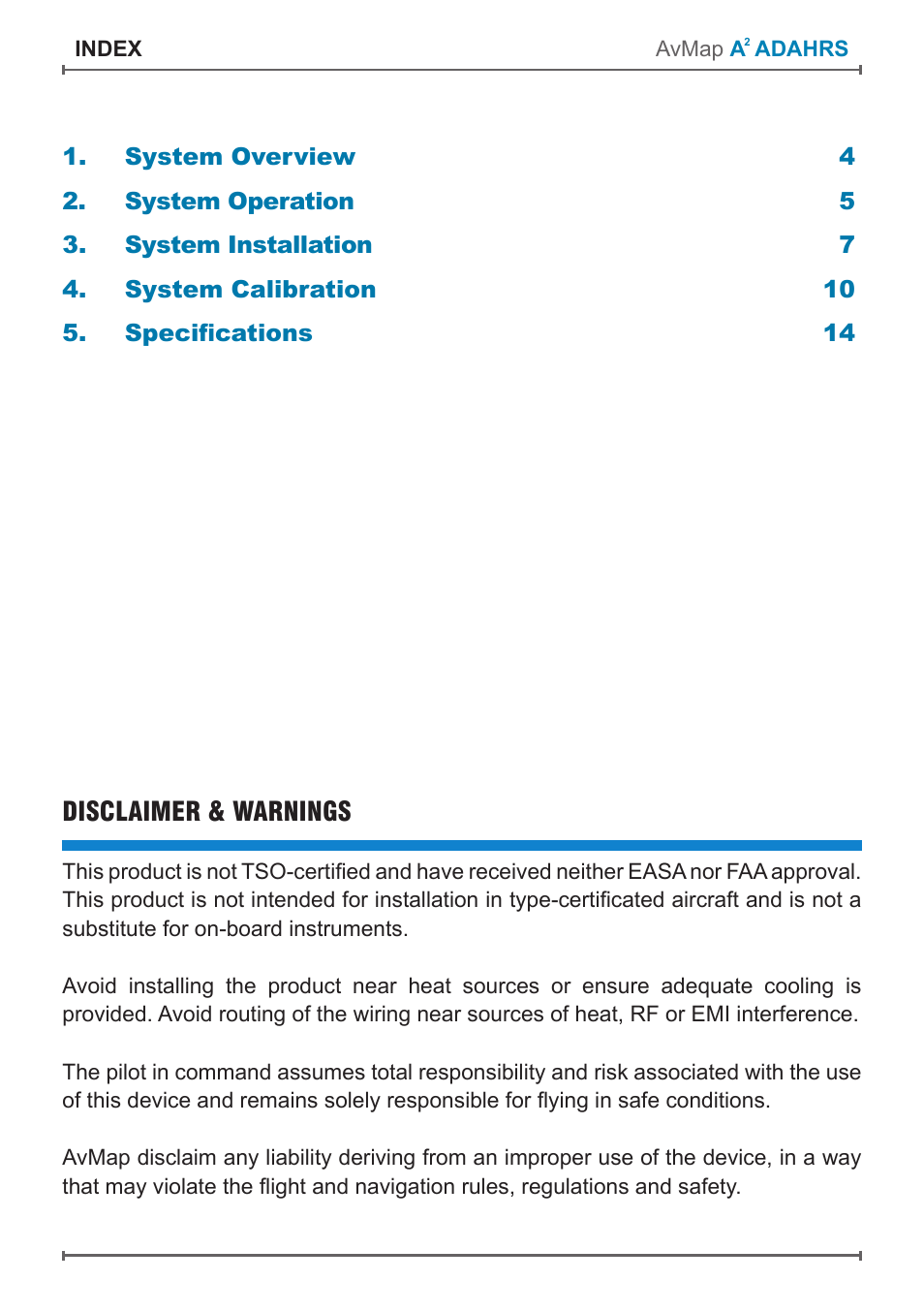 Disclaimer & warnings | AvMap A2 ADAHRS User Manual | Page 3 / 16