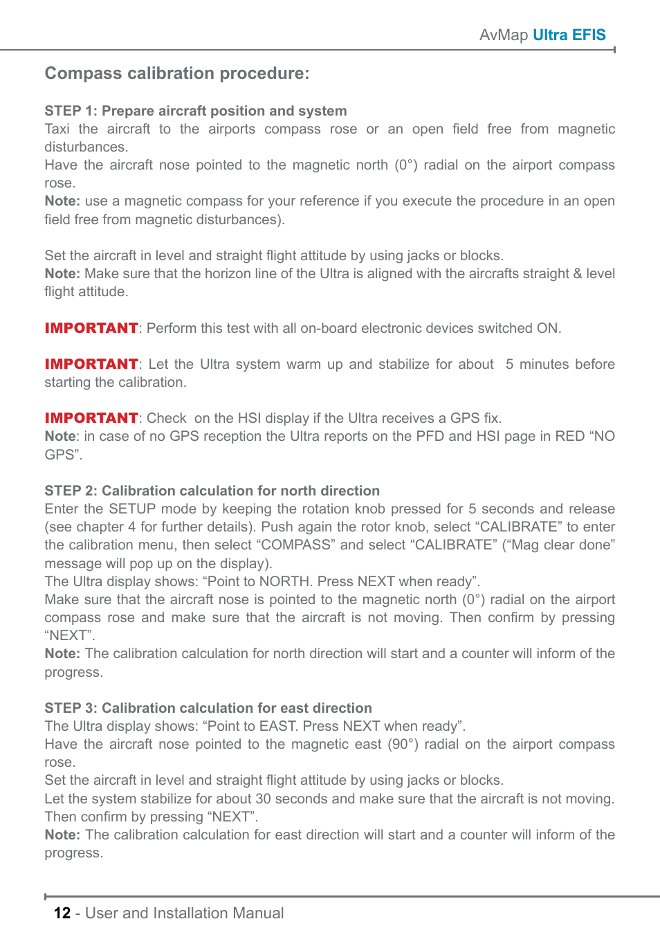 Compass calibration procedure | AvMap ULTRA UX0EFS3XAM User Manual | Page 12 / 24