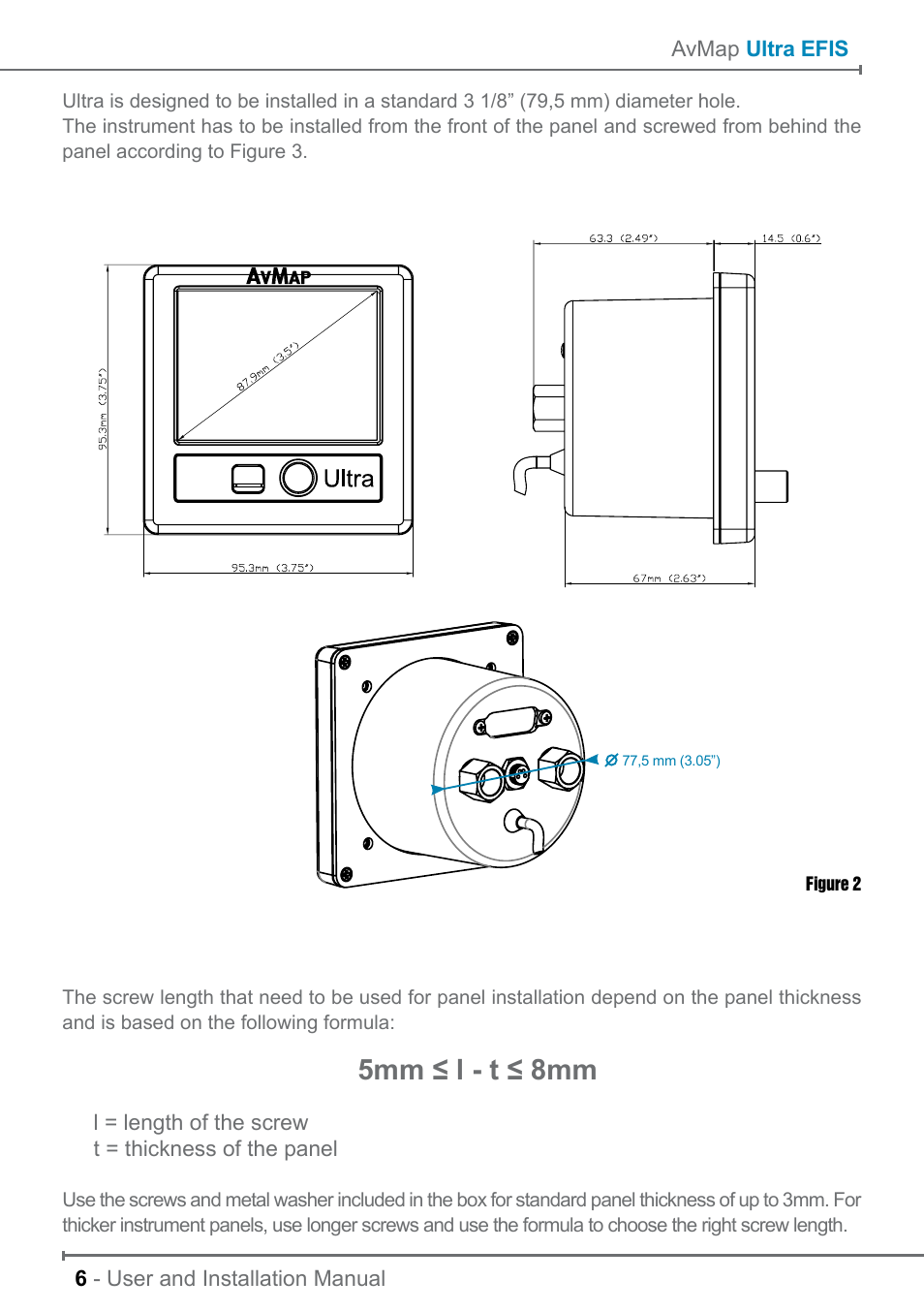 5mm ≤ l - t ≤ 8mm | AvMap ULTRA UX0EFS3XAM User Manual | Page 6 / 24