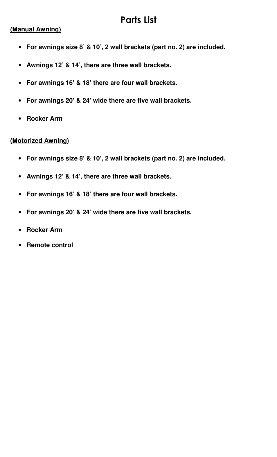Parts list | Awntech Galveston SEMI-CASSETTE User Manual | Page 3 / 6