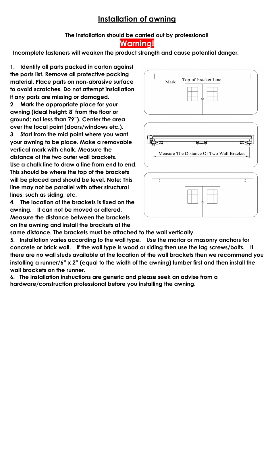 Warning | Awntech Galveston SEMI-CASSETTE User Manual | Page 4 / 6