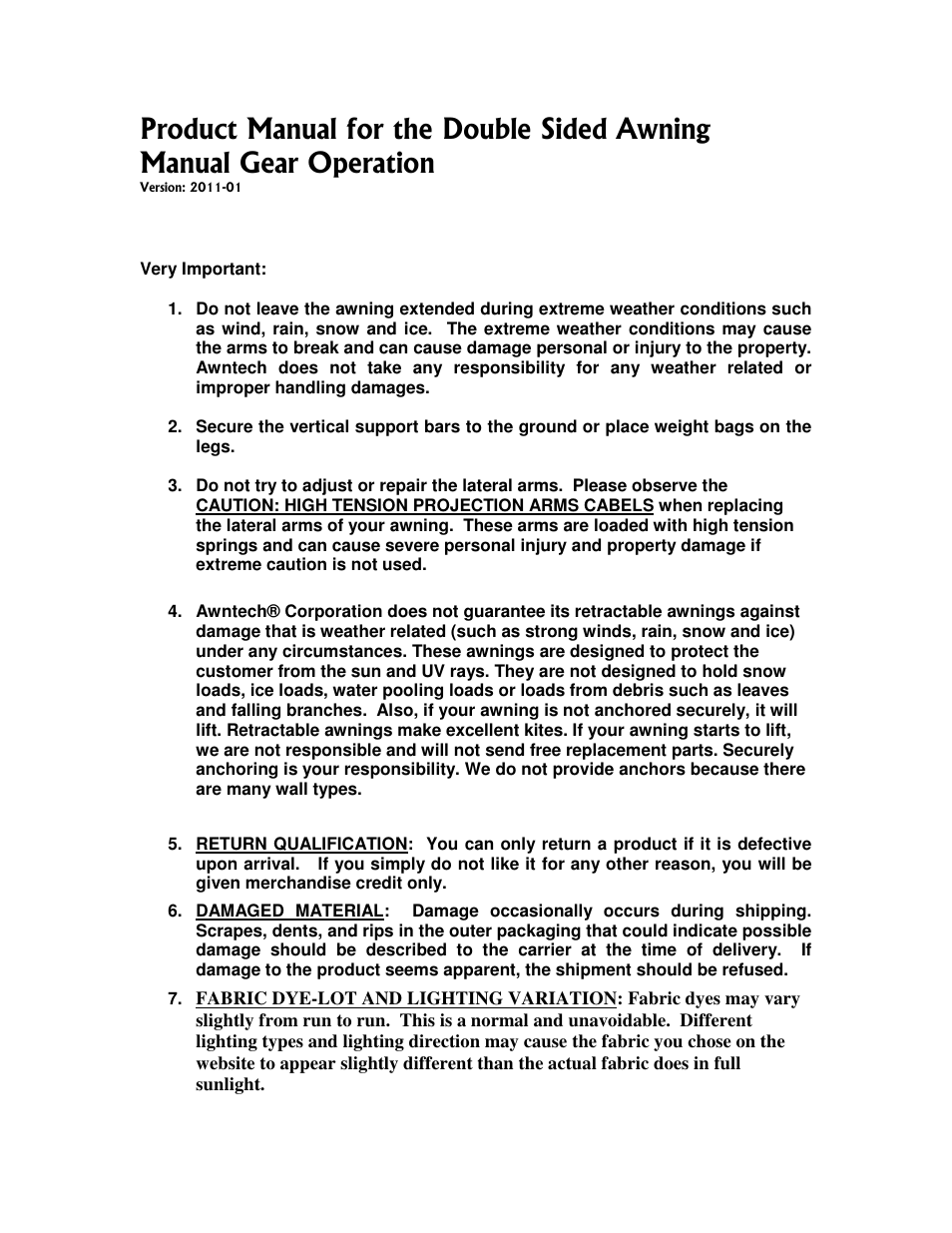 Awntech Richmond Double Sided User Manual | 8 pages