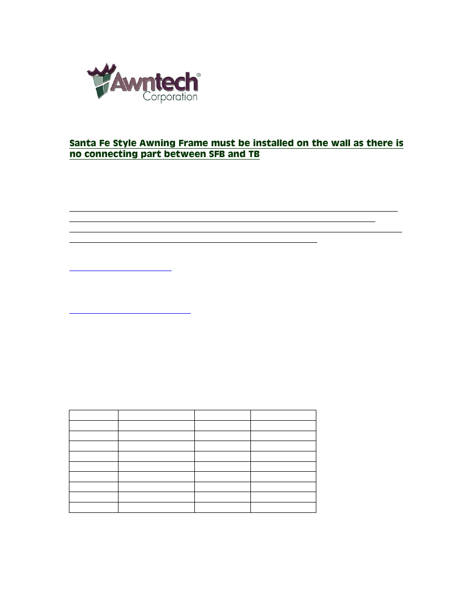 Awntech SantaFe Series User Manual | 7 pages