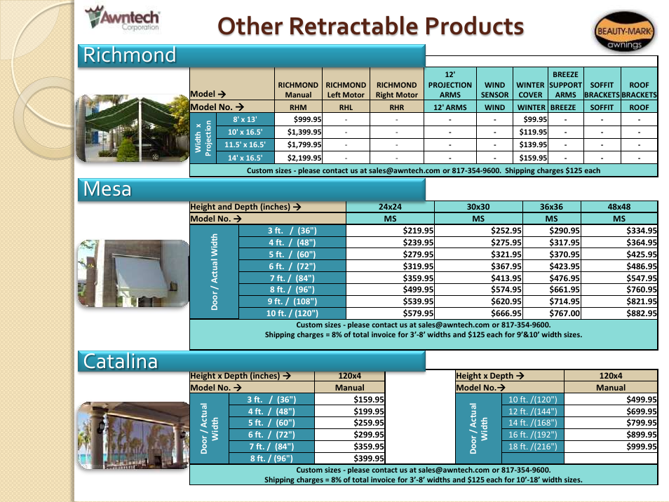 Other retractable products, Mesa catalina, Richmond | Awntech Bahama User Manual | Page 10 / 34