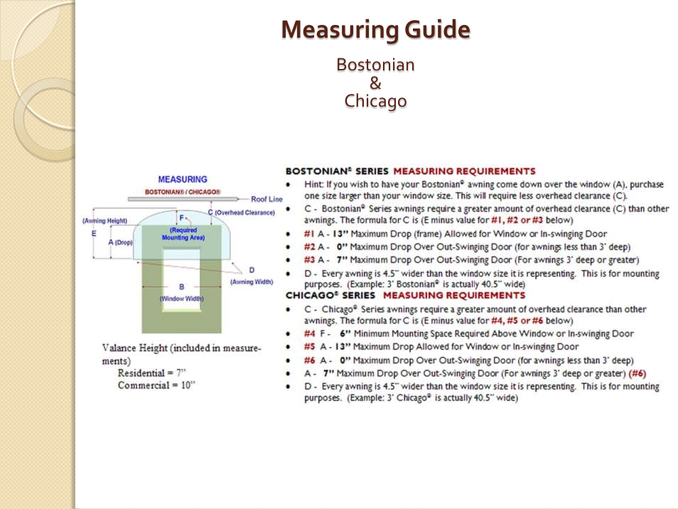 Measuring guide | Awntech Bahama User Manual | Page 30 / 34