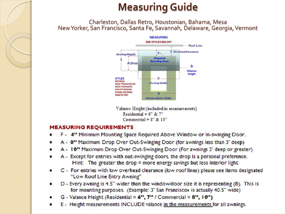 Measuring guide | Awntech Bahama User Manual | Page 31 / 34