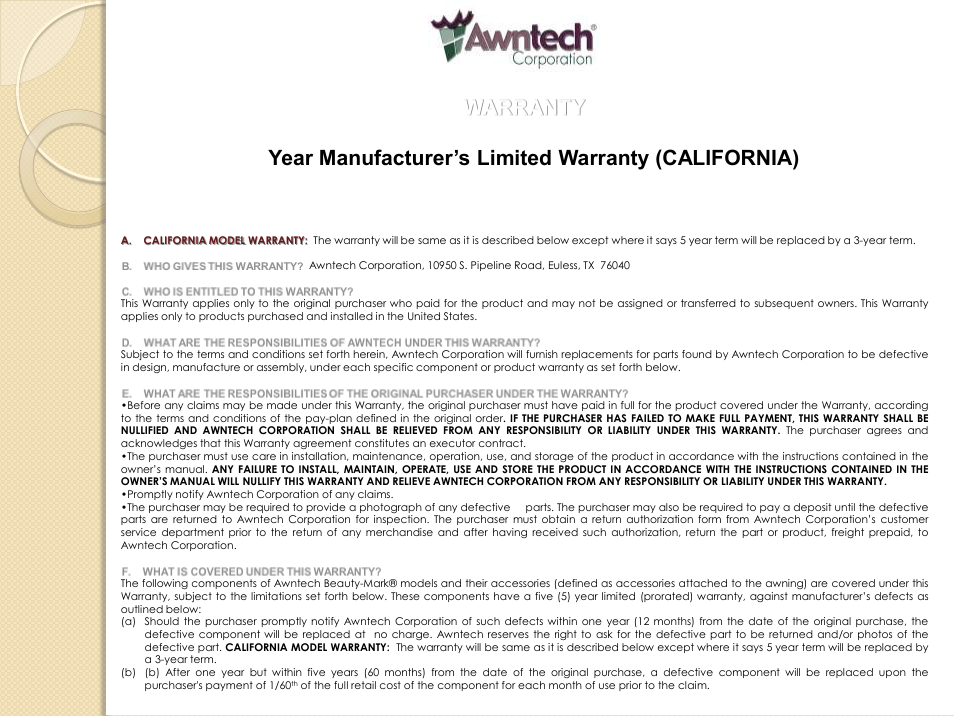 Awntech Bahama User Manual | Page 32 / 34