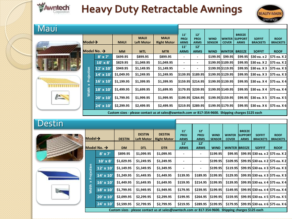 Heavy duty retractable awnings, Destin, Maui | Awntech Bahama User Manual | Page 7 / 34