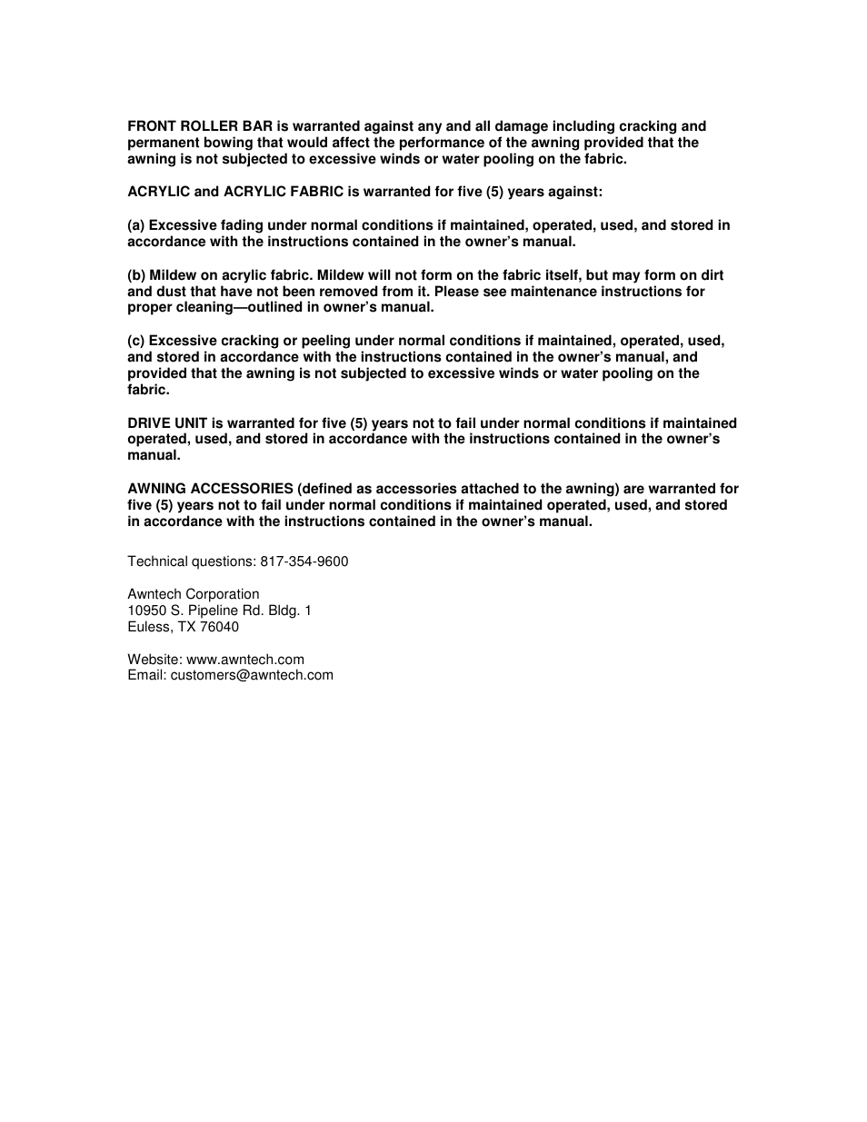 Awntech Catalina Solar Shade User Manual | Page 5 / 5