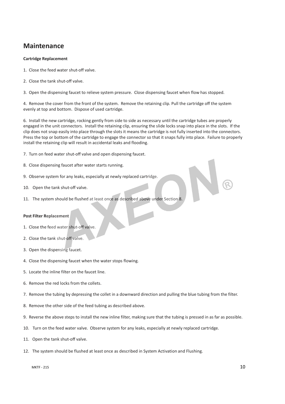 Maintenance | AXEON CRO-Series User Manual | Page 10 / 10