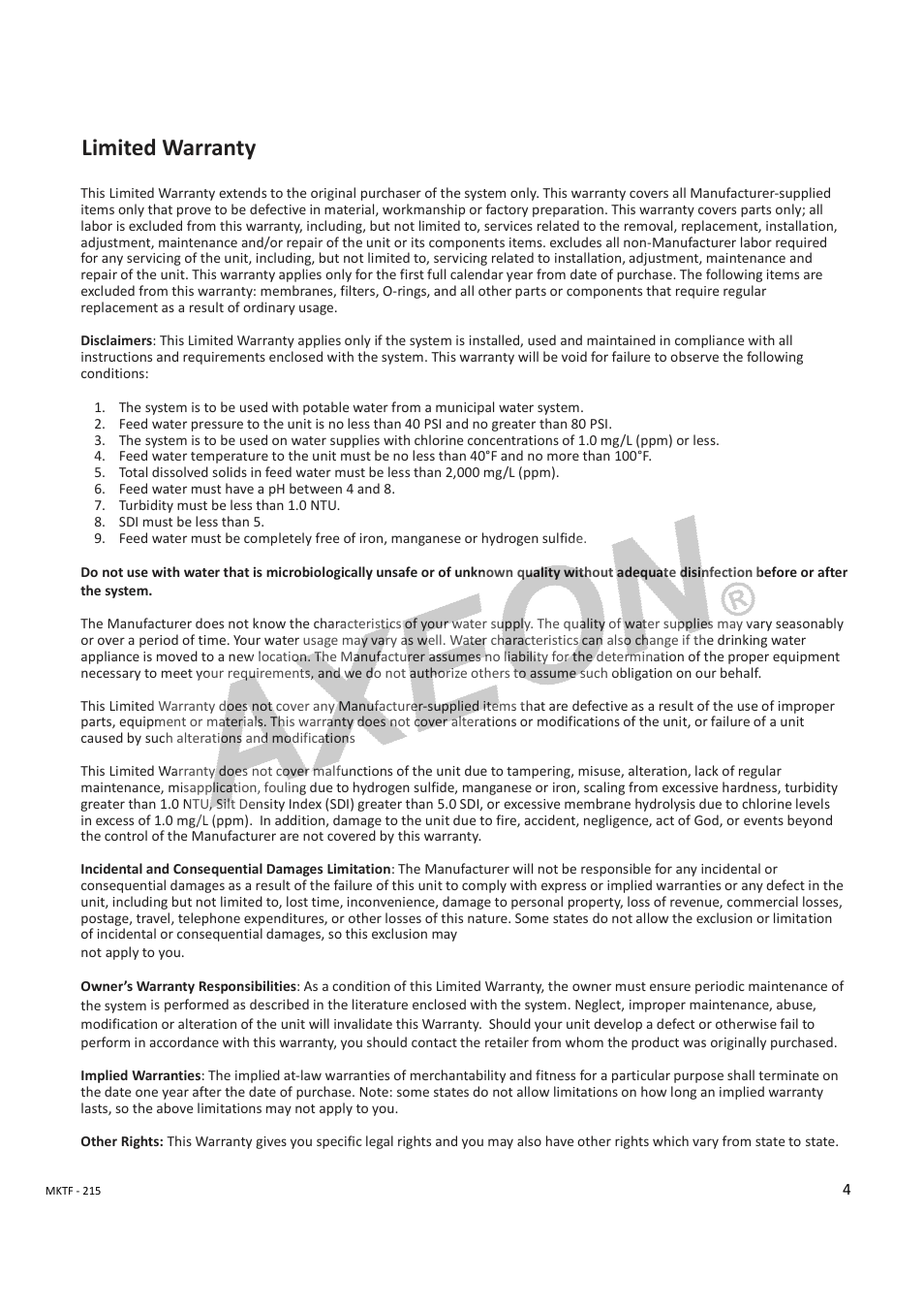 Limited warranty | AXEON CRO-Series User Manual | Page 4 / 10