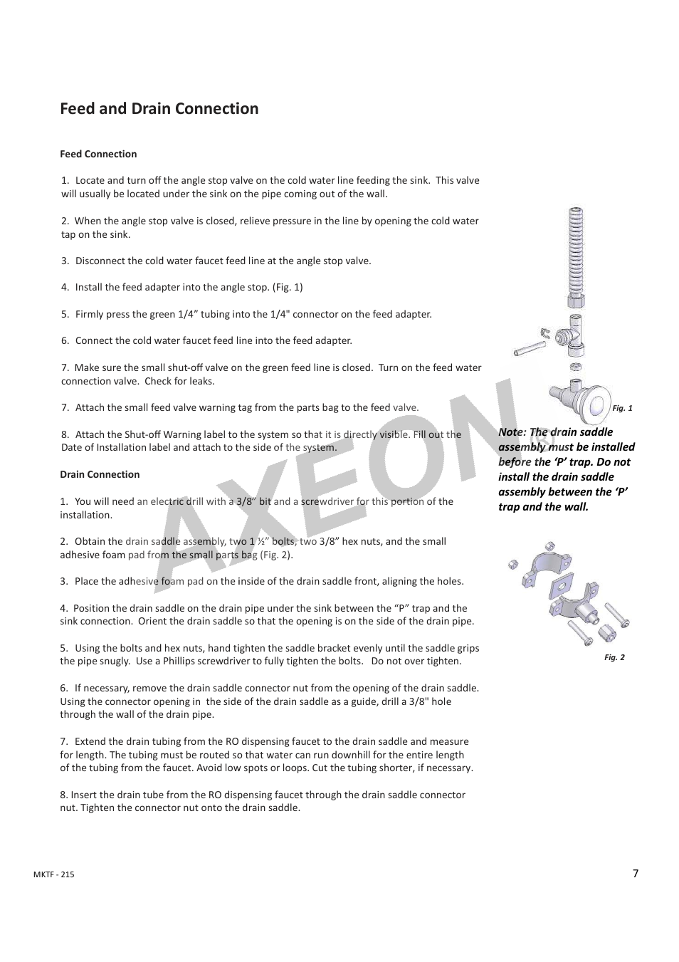 Feed and drain connection, Ain connection | AXEON CRO-Series User Manual | Page 7 / 10