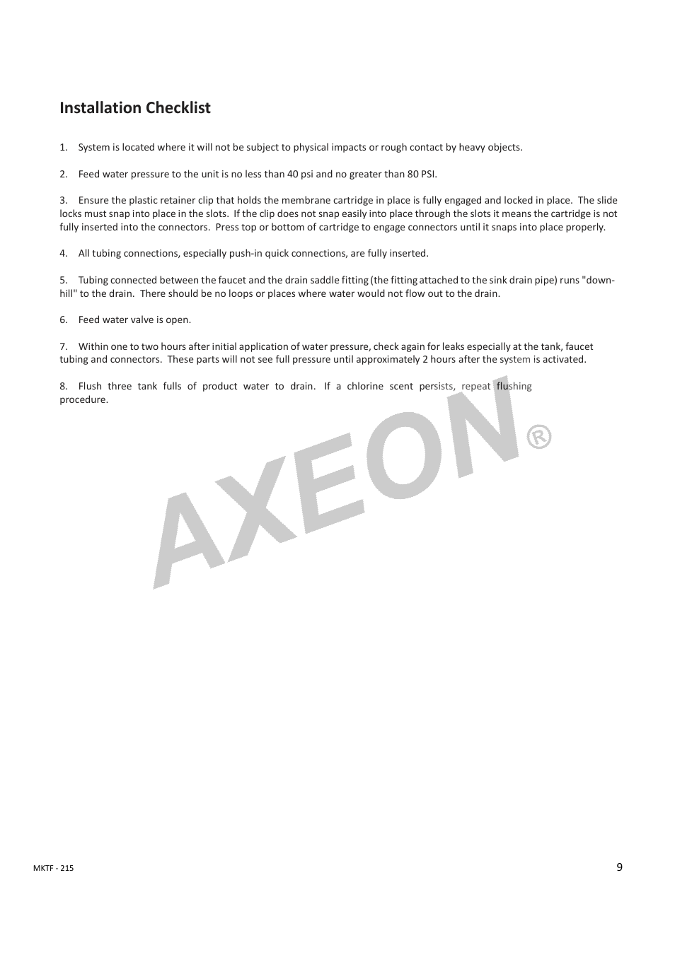 Installation checklist | AXEON CRO-Series User Manual | Page 9 / 10