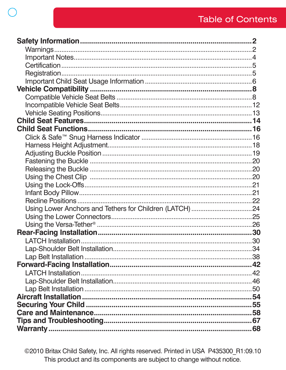 Britax ADVOCATE 70 CS User Manual | Page 3 / 72