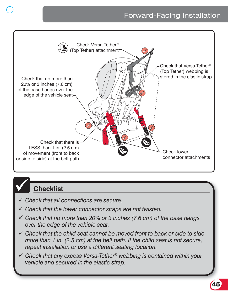 Checklist, Forward-facing installation | Britax ADVOCATE 70 CS User Manual | Page 47 / 72