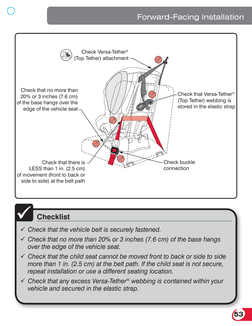 Checklist, Forward-facing installation | Britax ADVOCATE 70 CS User Manual | Page 55 / 72